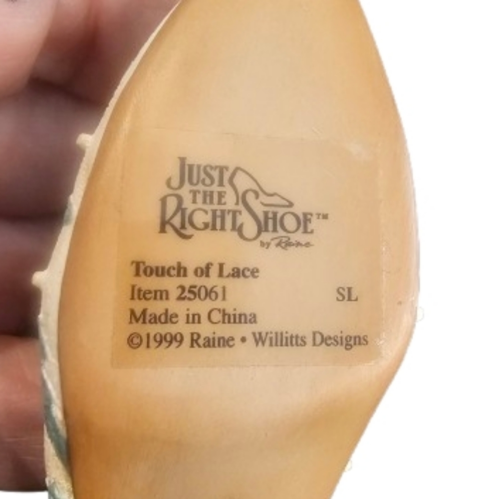 Just The Right Shoe Cream and Green Embroidered Mules Touch Of Lace 1999 - Picture 5 of 9